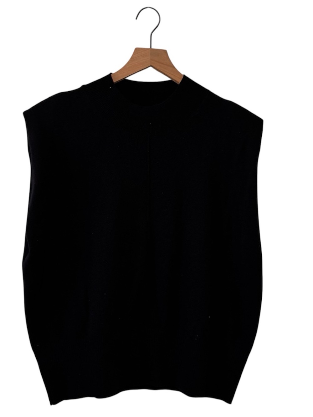 Quince Cashmere Black Mock Neck Sleeveless Vest Shoulder Pads